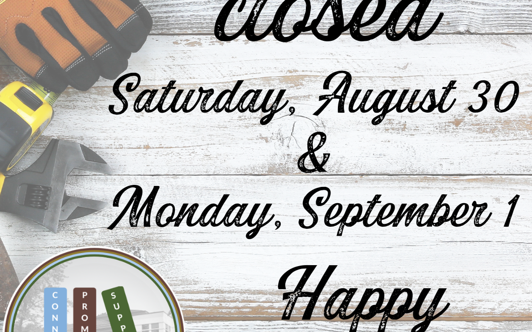 Labor Day closure announcement with tools and T.B. Scott Free Library logo.
