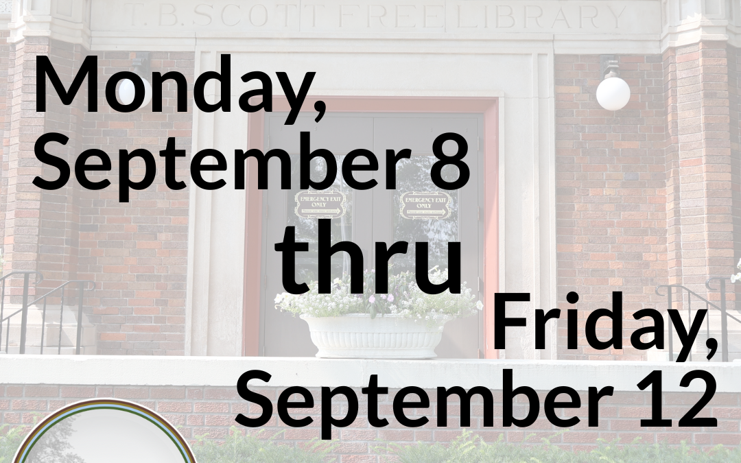 Library facade with an announcement of closure from September 8 to 12.
