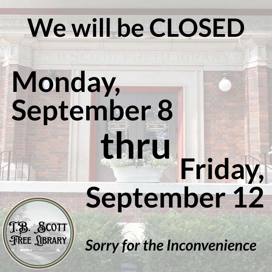 Library facade with an announcement of closure from September 8 to 12.